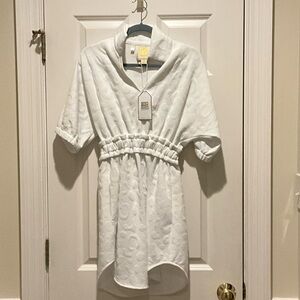 Textured White Mini Dress with Elastic Waist